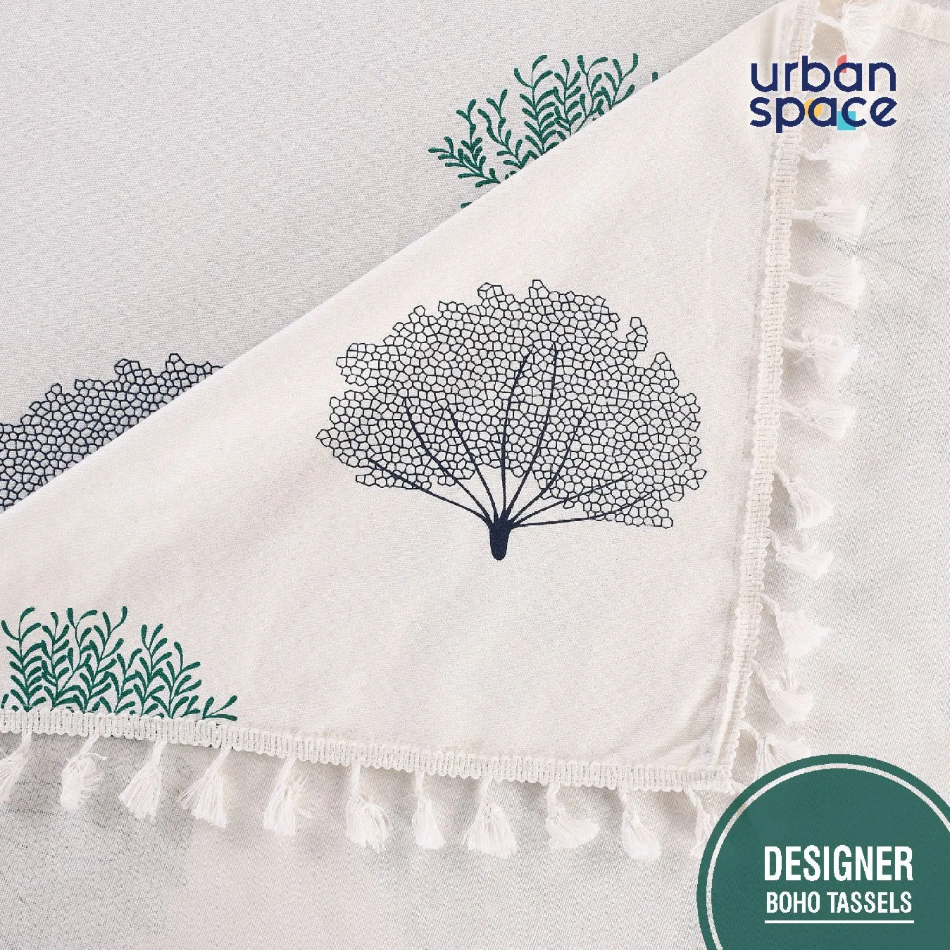 100% Cotton Table cloth/ table cover / table runner for 4 or 6 seater Dining / Centre Table - Trees Green