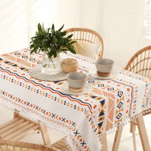 100% Cotton Table Cloth, Table Cover, Table Runner for 4 or 6 Seater Dining/Centre Table - Boho Multi Orange