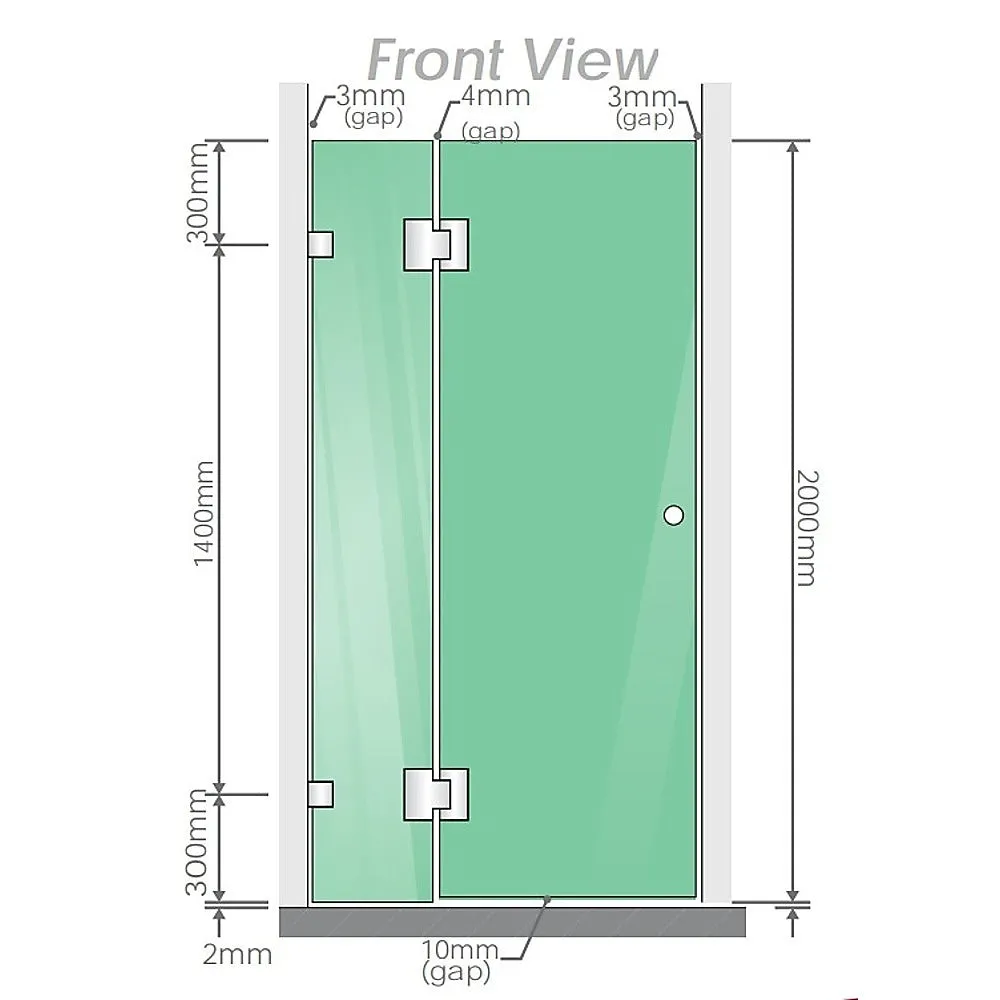 100x100cm Corner Frameless Shower Screen with Black Channel and SS Hinges, Square Knob Handle