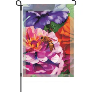 12 in. Honey Bee Garden Flag - Zinnias