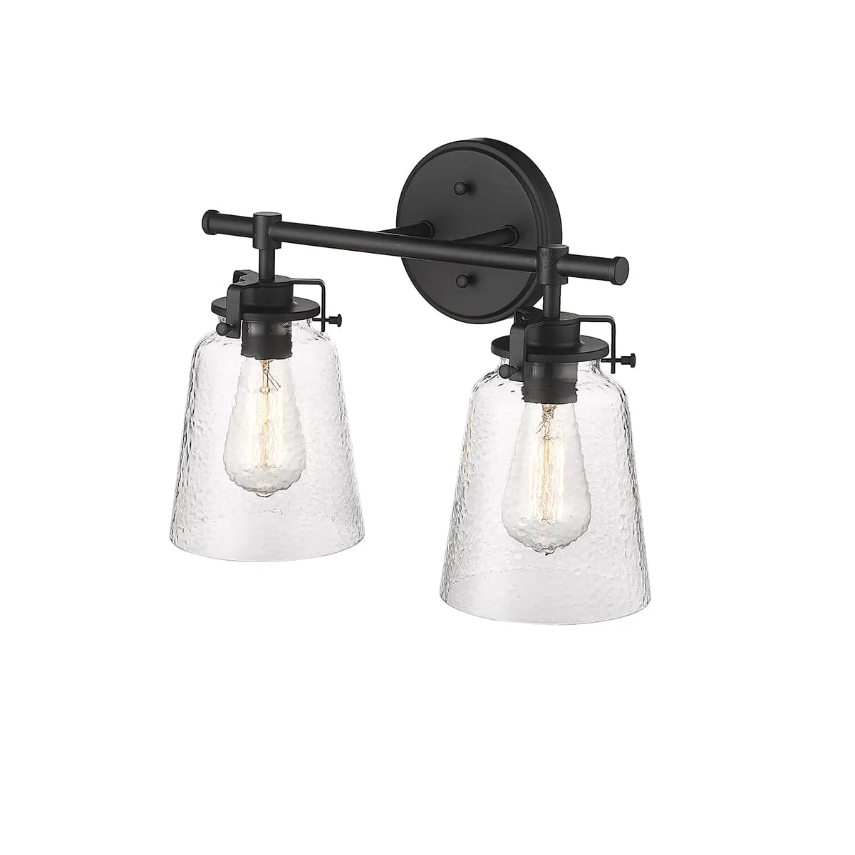 2 Lamps Amberose Vanity Light - Matte Black - Clear Hammered Glass - 15.9in. Wide