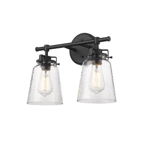 2 Lamps Amberose Vanity Light - Matte Black - Clear Hammered Glass - 15.9in. Wide