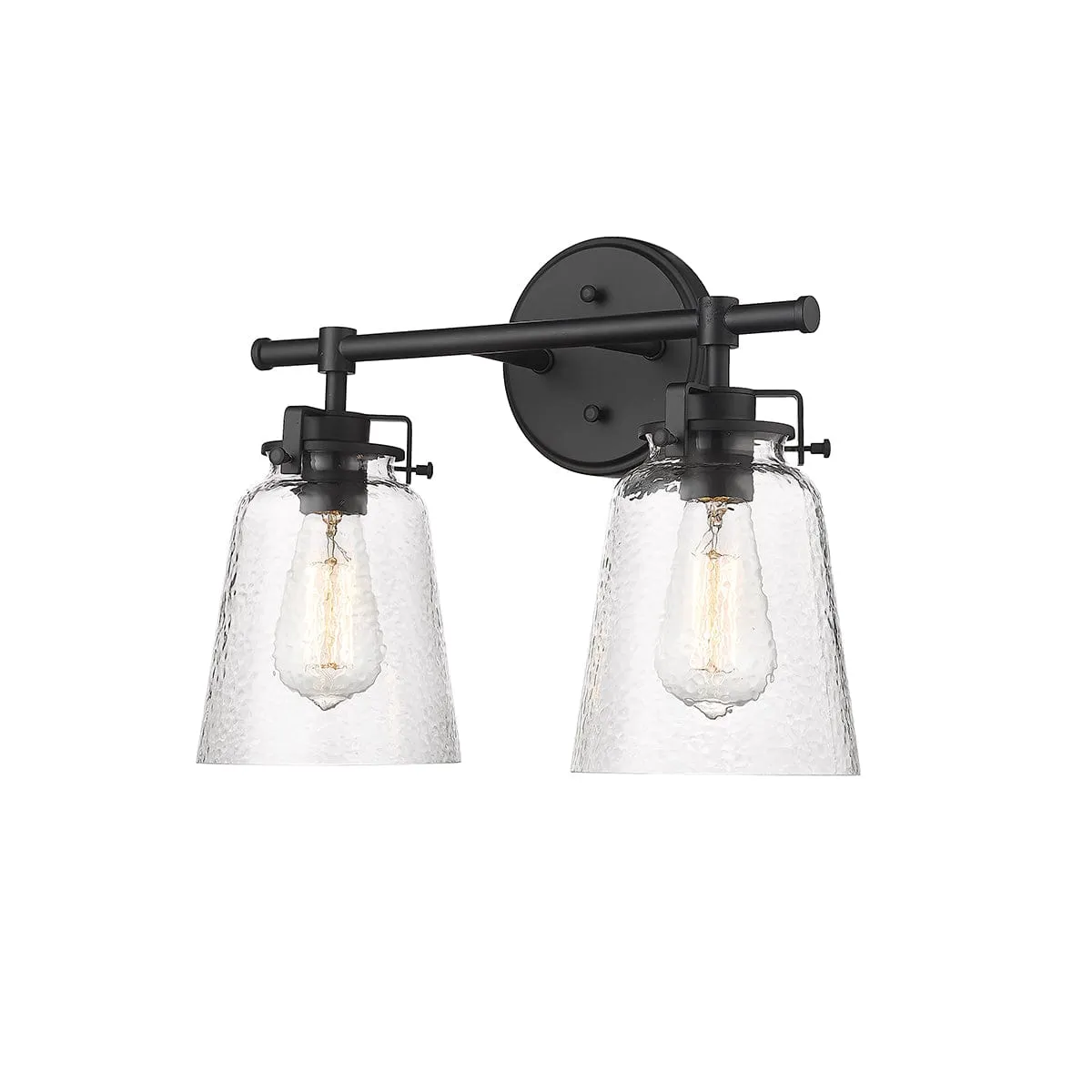 2 Lamps Amberose Vanity Light - Matte Black - Clear Hammered Glass - 15.9in. Wide