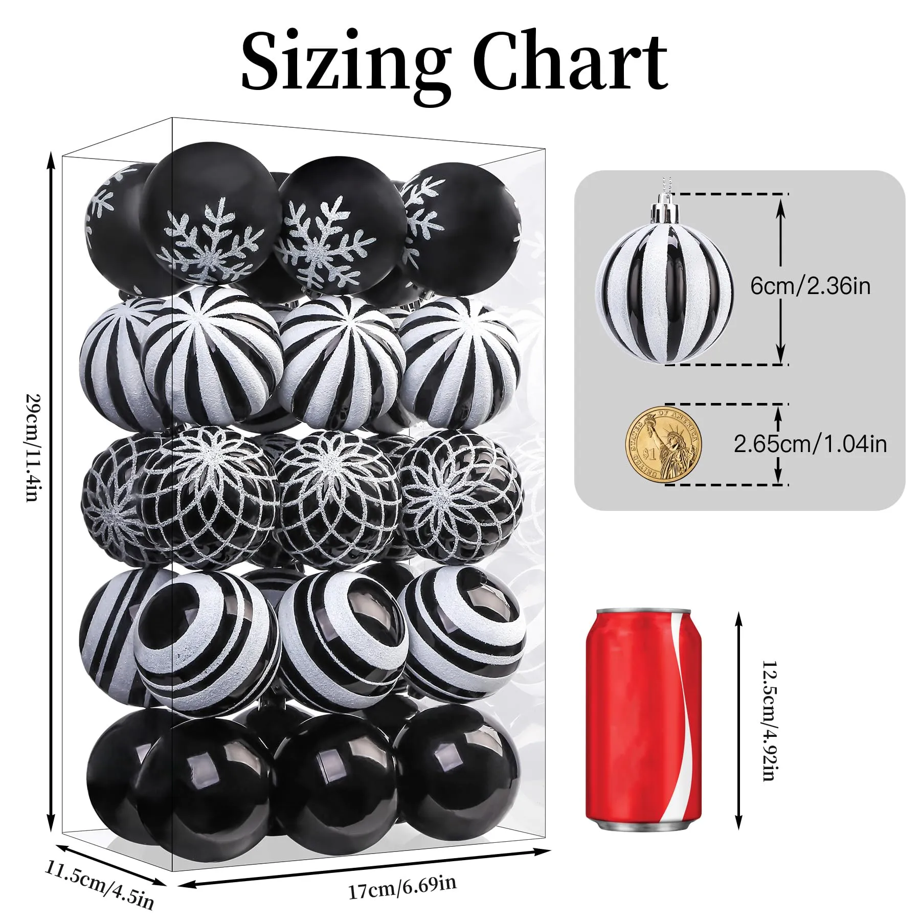 30ct 6CM Black & White Christmas Tree Balls Ornaments