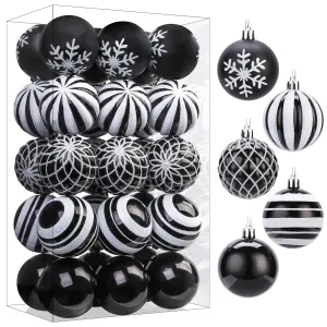 30ct 6CM Black & White Christmas Tree Balls Ornaments