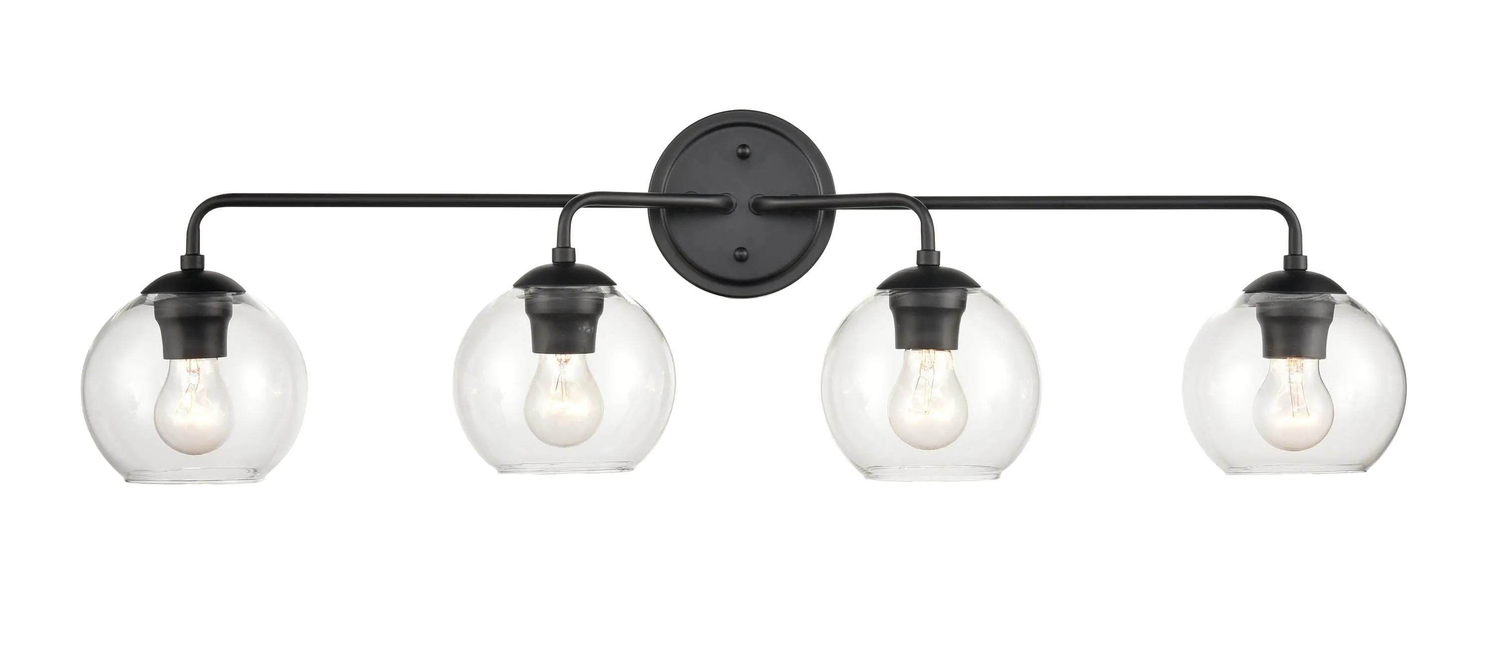 4 Lamps Bathroom Vanity Light - Matte Black - Clear Glass - 35in. Wide