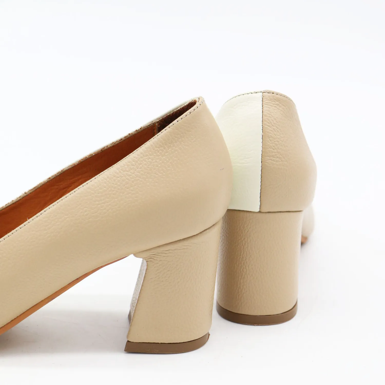 Antoinette block heel pumps in off white/tan leather womens shoes