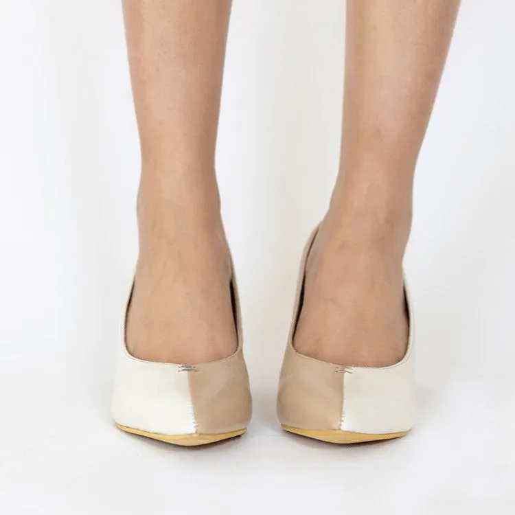 Antoinette block heel pumps in off white/tan leather womens shoes