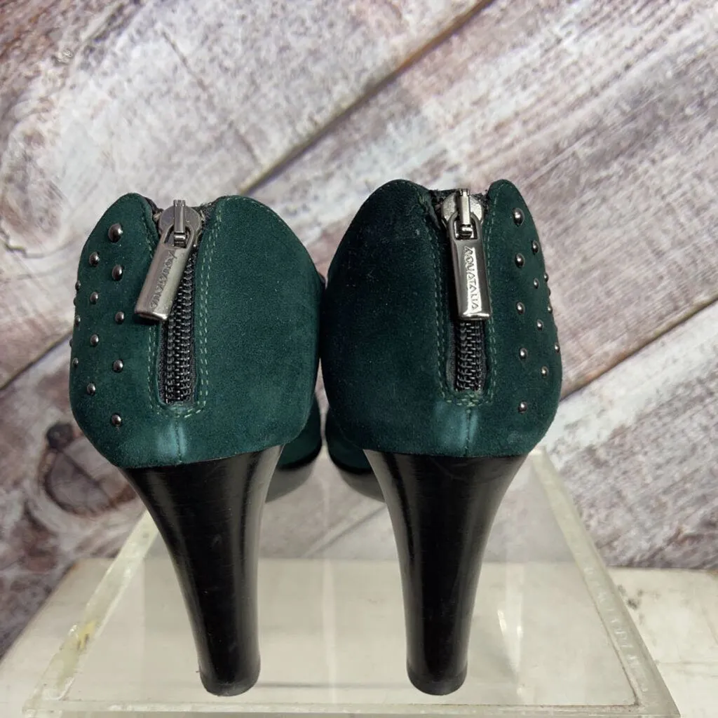 AQUATALIA FOREST GREEN STUDDED REGINA SUEDE BOOTIES SIZE 9.5 WB TCC