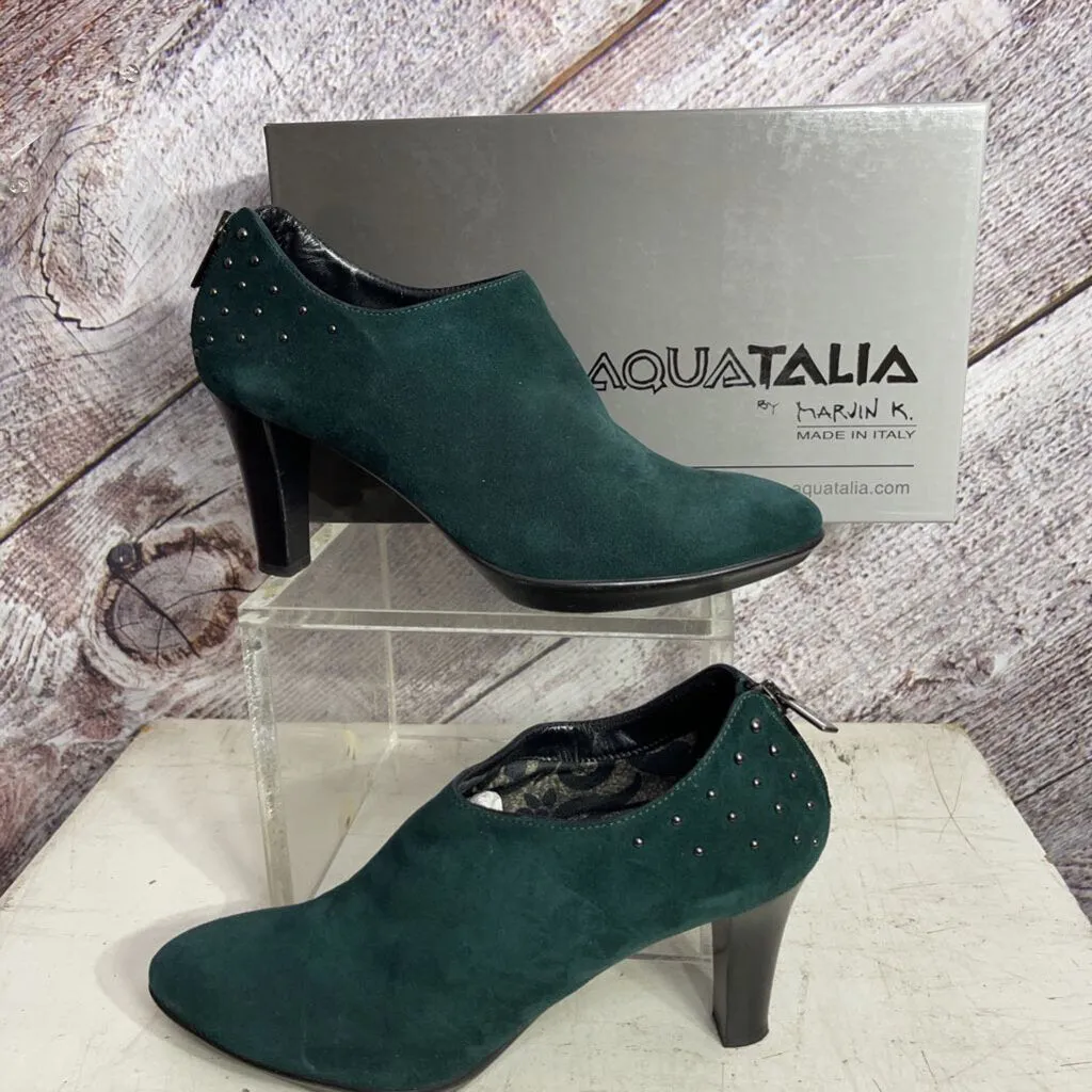 AQUATALIA FOREST GREEN STUDDED REGINA SUEDE BOOTIES SIZE 9.5 WB TCC