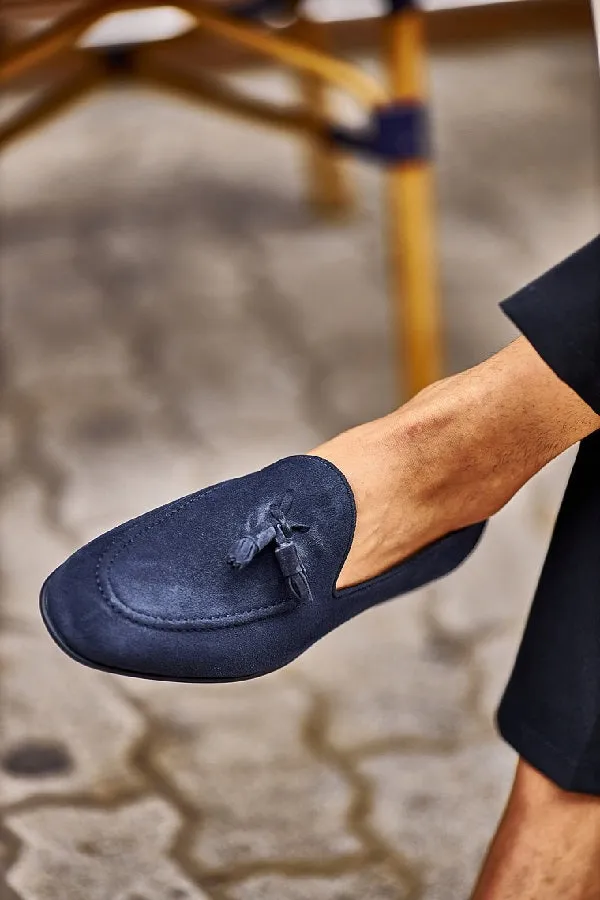 Brabion Levanzo Navy Blue Suede Tassel Loafers