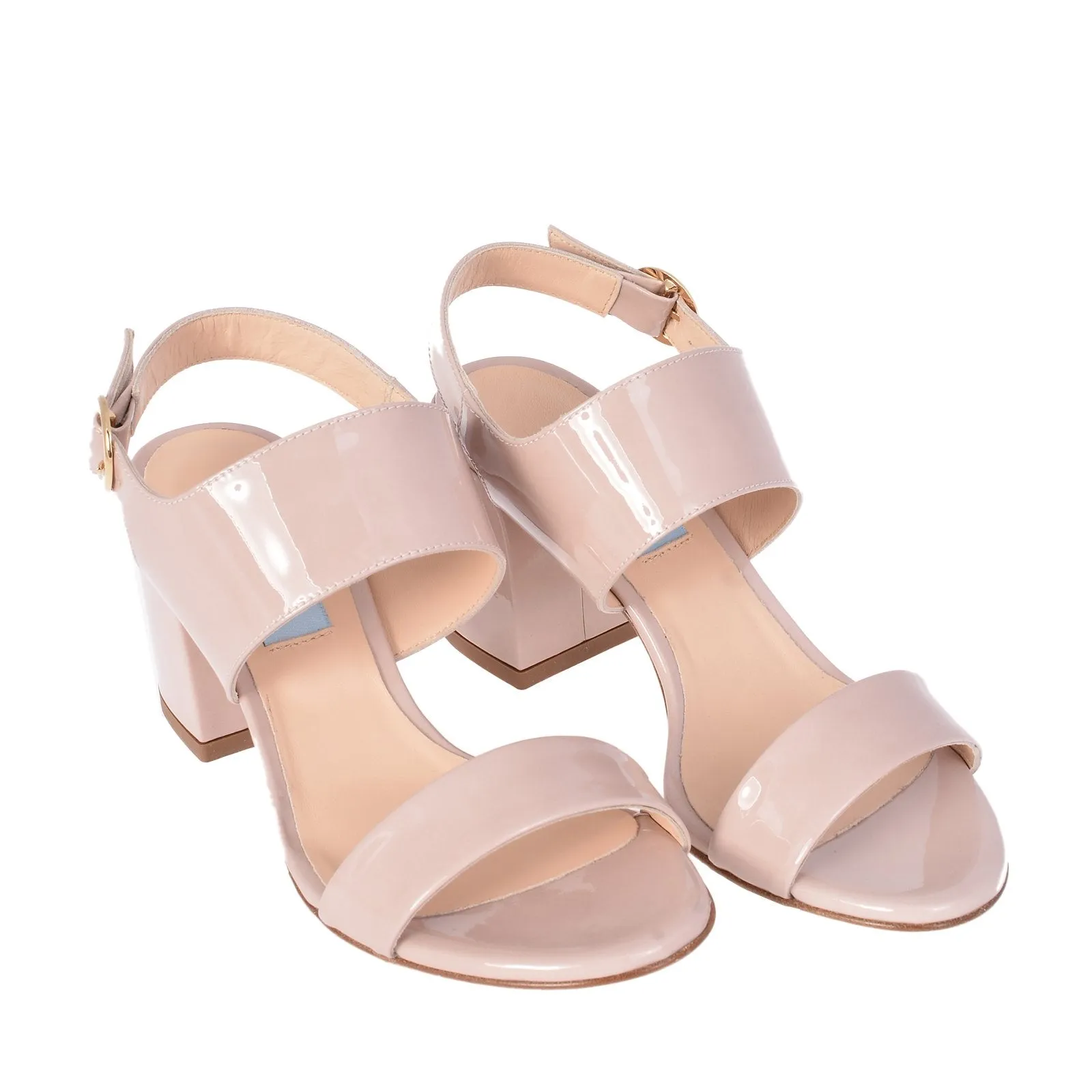 Chunky Wide String Low Heeled Sandals In Beige