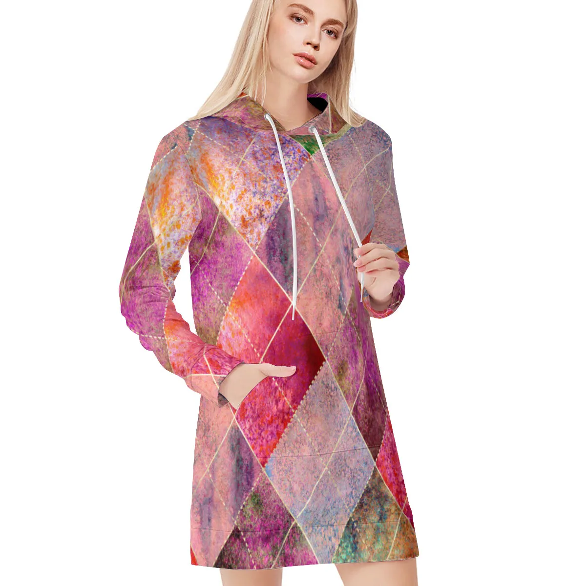 Colorful Diamond Hoodie Sweat Dress