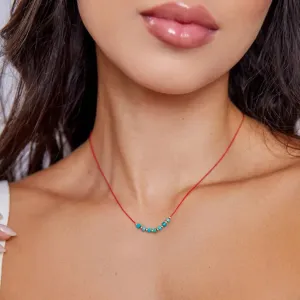 Dainty Turquoise Necklace - Solid Gold & Silk Red String