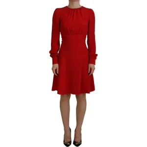 Dolce & Gabbana Elegant Red Silk A-Line Knee Length Dress