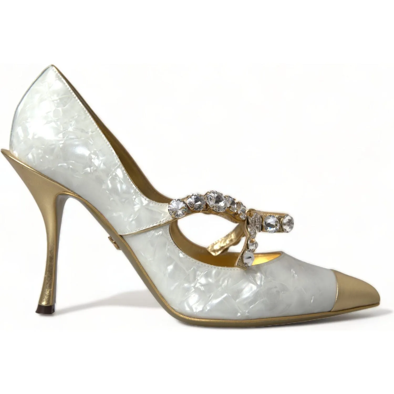 Dolce & Gabbana Elegant White Patent Crystal Bow Heels