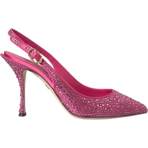 Dolce & Gabbana Pink Strass Crystal Heels Slingbacks Shoes