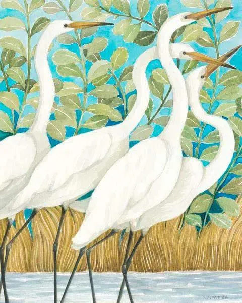 Egret White Birds Coastal Wall Art Indoor Outdoor UV Resistant Canvas