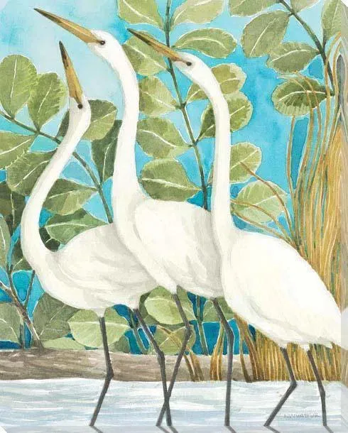 Egret White Birds Coastal Wall Art Indoor Outdoor UV Resistant Canvas