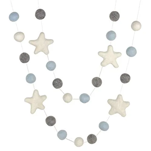 Felt Ball & Star Garland- Ice Blue, Gray, White