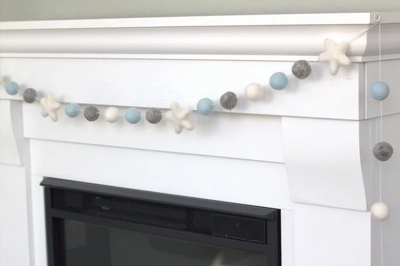 Felt Ball & Star Garland- Ice Blue, Gray, White