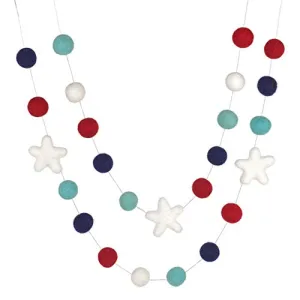 Fourth of July Felt Ball & Star Garland- Red, Navy, Turquoise