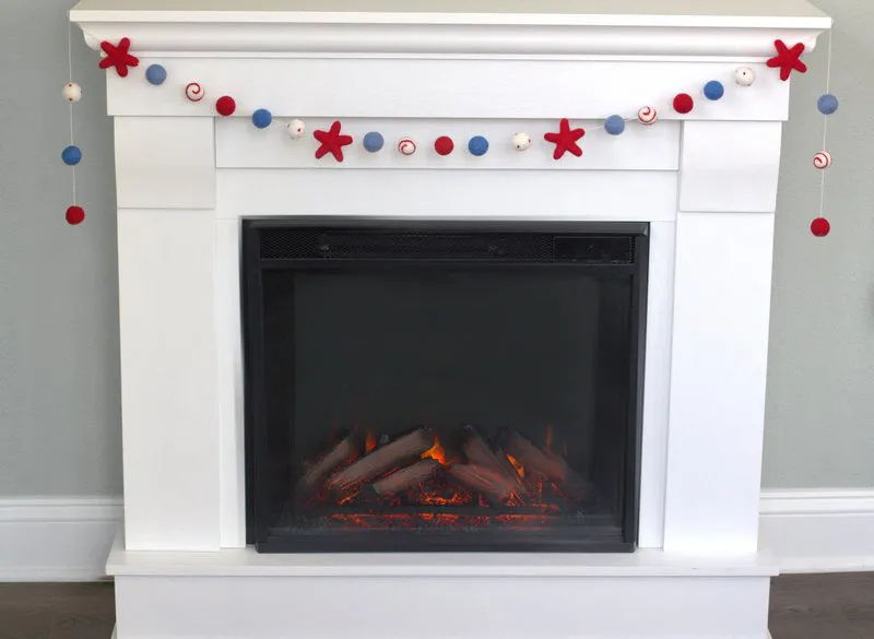 Fourth of July Felt Ball & Star Garland- Red, White, Blue- Swirls & Dots