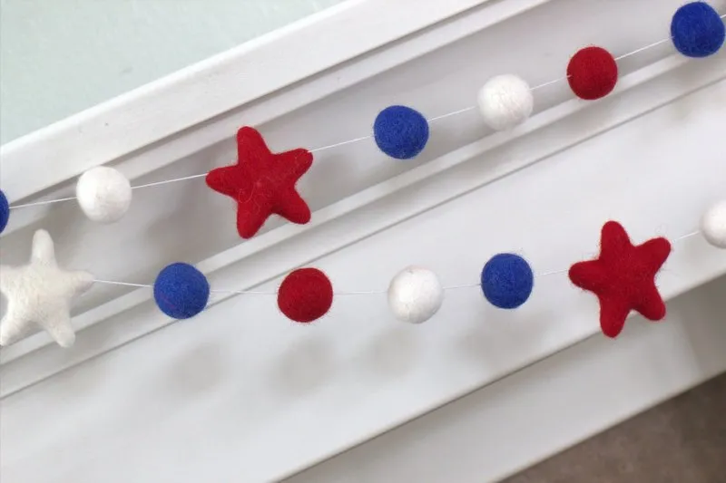 Fourth of July Felt Ball & Star Garland- Red, White, Royal Blue