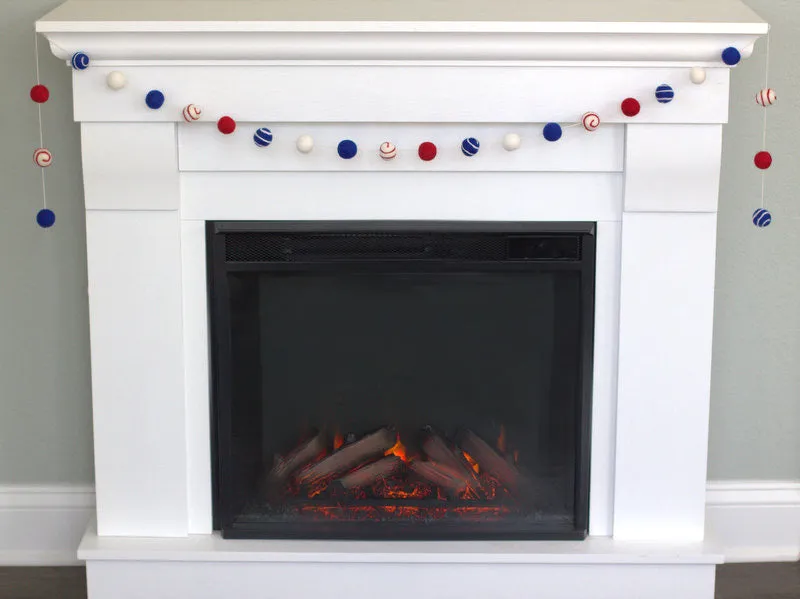 Fourth of July Felt Ball Garland- Red, White & Blue- Swirls