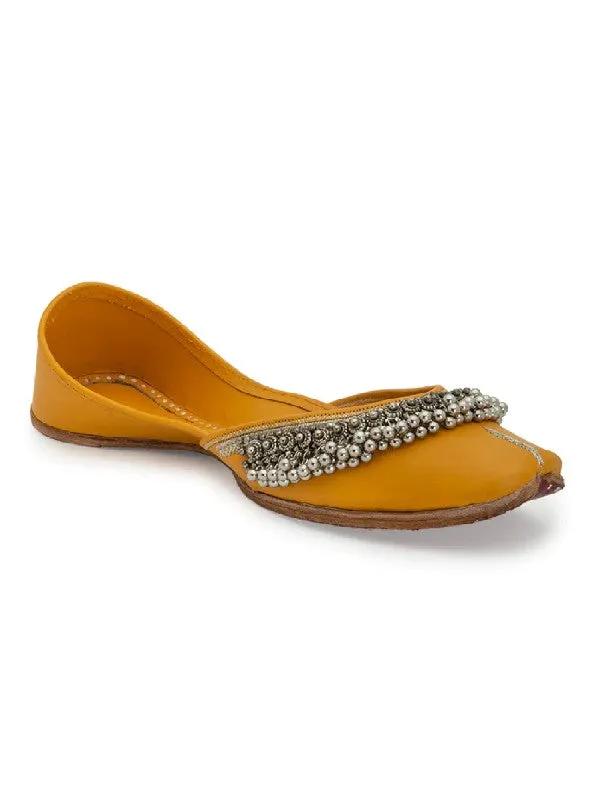 Ghugroo Blast - Yellow Embellished Leatherette Juttis