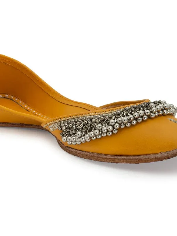 Ghugroo Blast - Yellow Embellished Leatherette Juttis