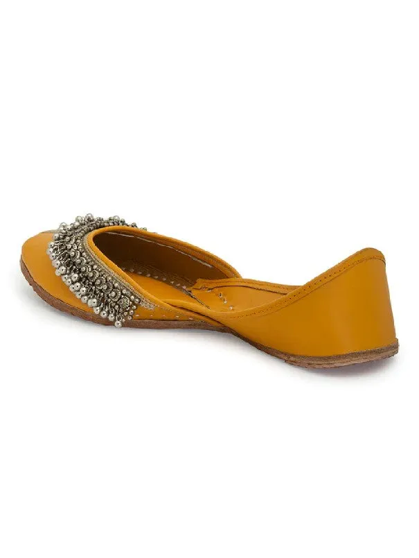 Ghugroo Blast - Yellow Embellished Leatherette Juttis