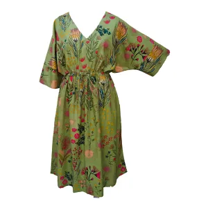 Green Summer Flowers Cotton Maxi Dress UK Size 18-32 M158