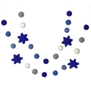 Hanukkah Garland- Star of David- Shades of Blue, Gray, White