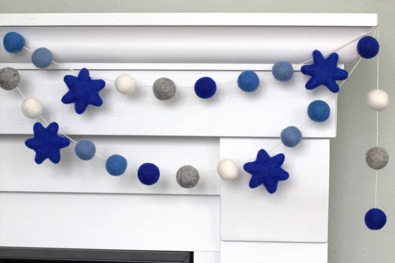 Hanukkah Garland- Star of David- Shades of Blue, Gray, White