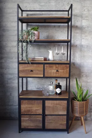 Industrial Bookcase with Cupboard and Drawers