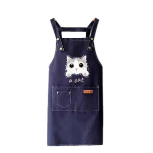 Kitchen Apron Canvas Cross-back Adjustable Strap 3 Pockets Cat Print