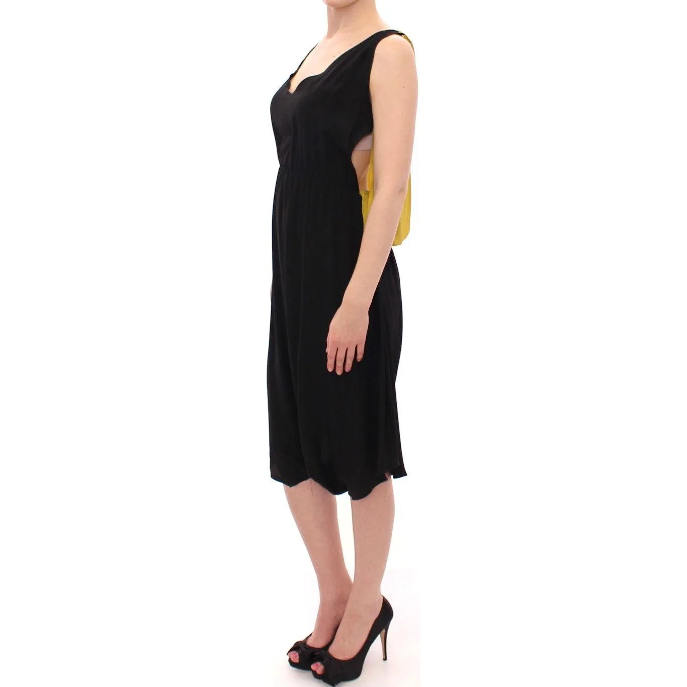 Lamberto Petri Elegant Silk Blend Shift Dress in Black and Yellow