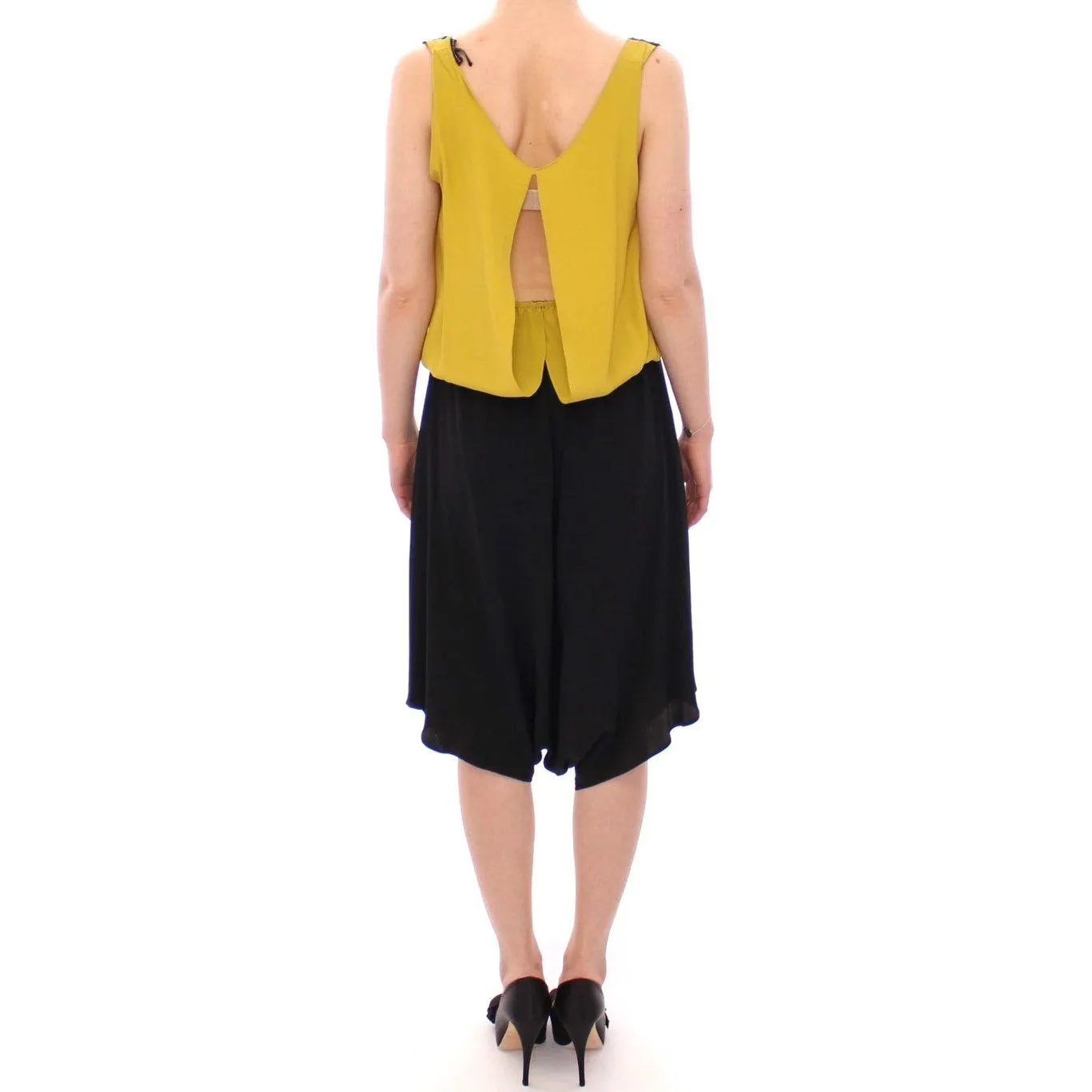 Lamberto Petri Elegant Silk Blend Shift Dress in Black and Yellow