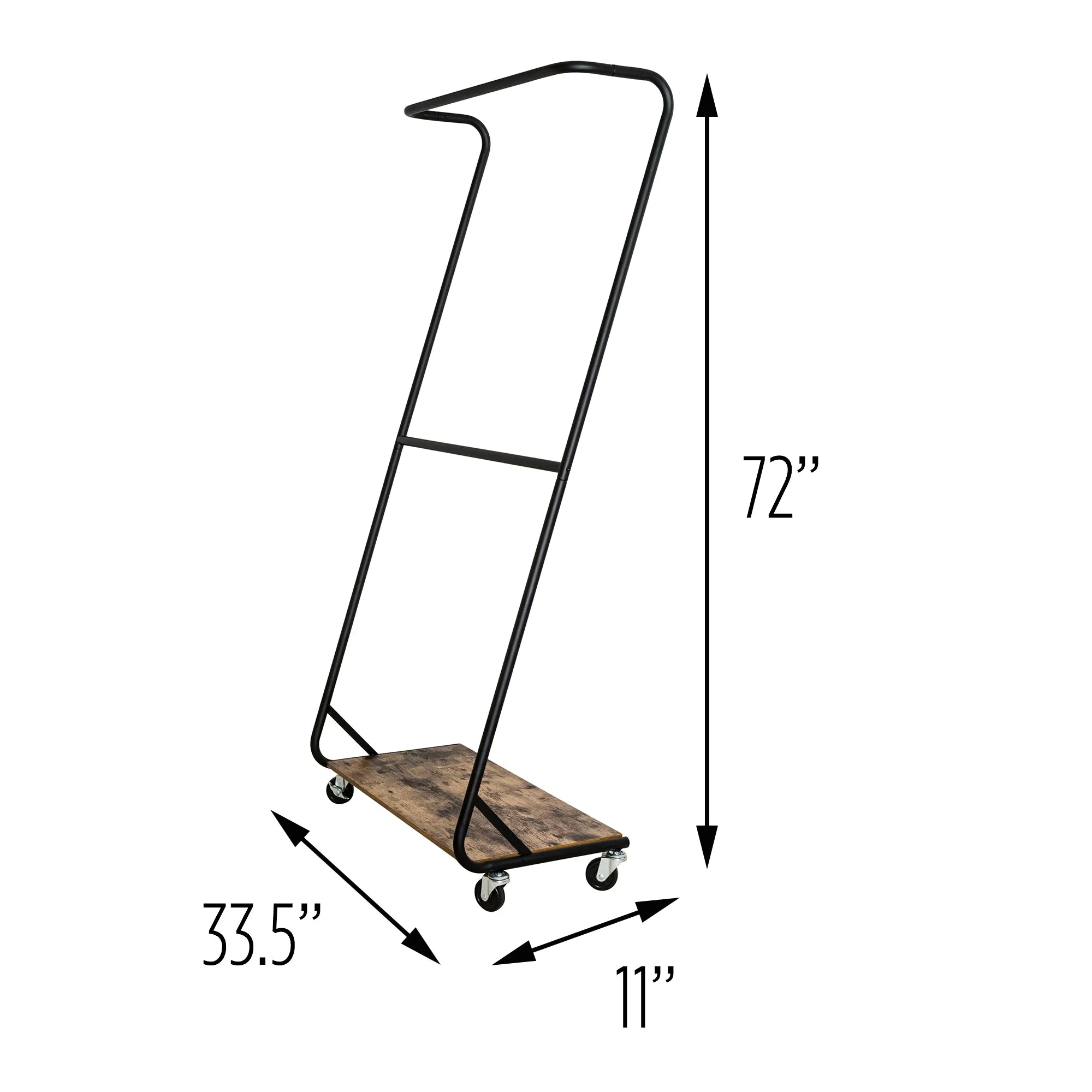 Matte Black/Rustic Wood Z-Frame Double Bar Rolling Clothes Rack