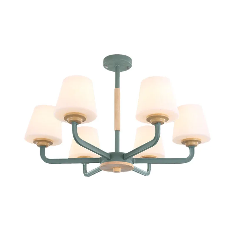 Modern Glass Cone Chandelier Light Fixture - 3/5/6 Lights - Hanging Ceiling Light for Bedroom - White/Grey/Green Options