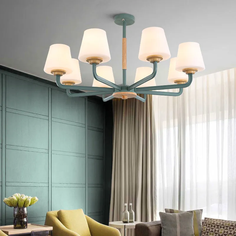 Modern Glass Cone Chandelier Light Fixture - 3/5/6 Lights - Hanging Ceiling Light for Bedroom - White/Grey/Green Options