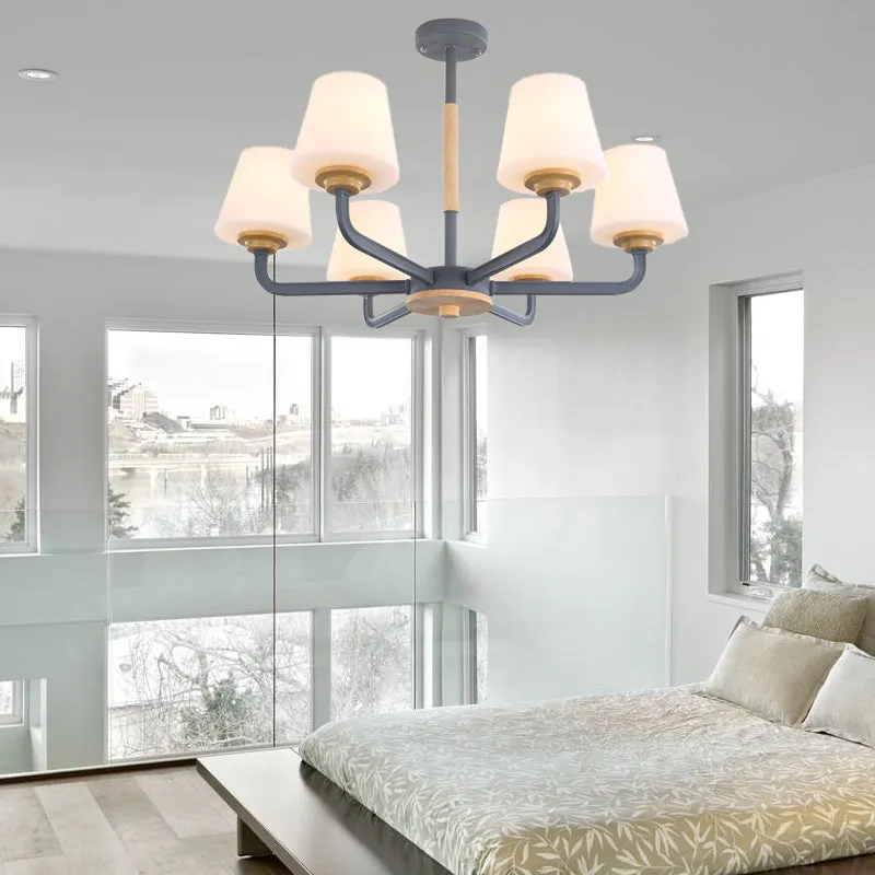 Modern Glass Cone Chandelier Light Fixture - 3/5/6 Lights - Hanging Ceiling Light for Bedroom - White/Grey/Green Options