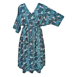 Navy Leaves Cotton Maxi Dress UK Size 18-32 M96