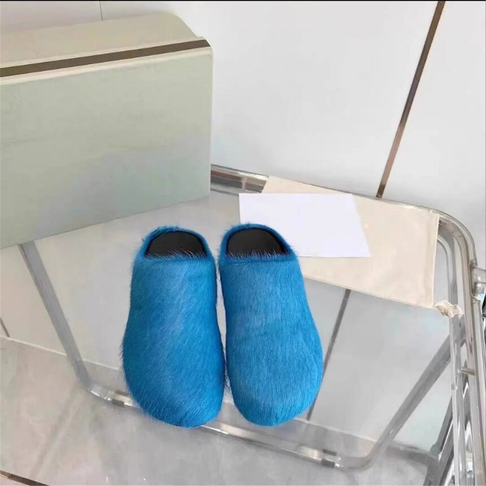 New Real Goat Hair Slides In Autumn And Winter Wear Thick Soled Solid Color Baotou Slippers