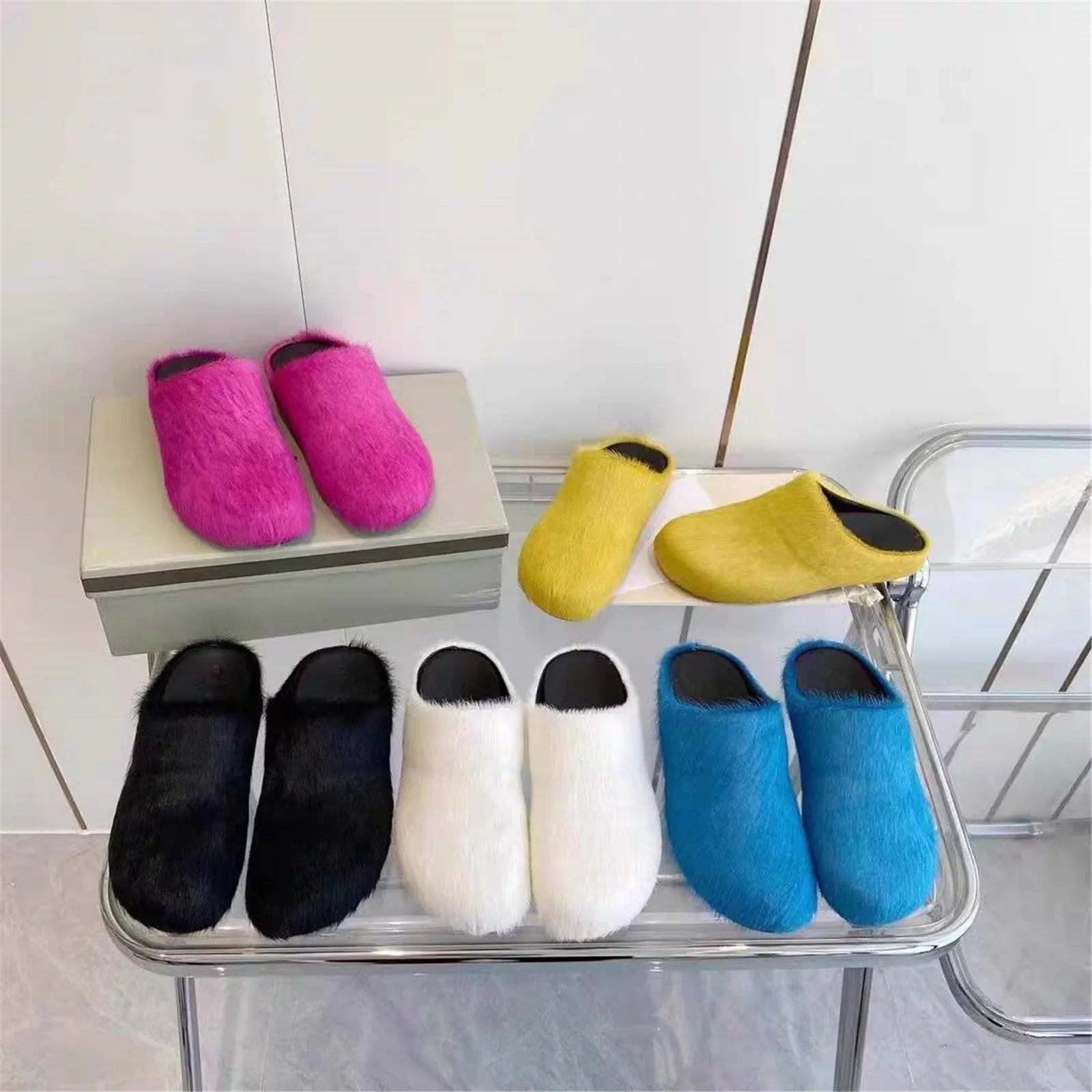 New Real Goat Hair Slides In Autumn And Winter Wear Thick Soled Solid Color Baotou Slippers