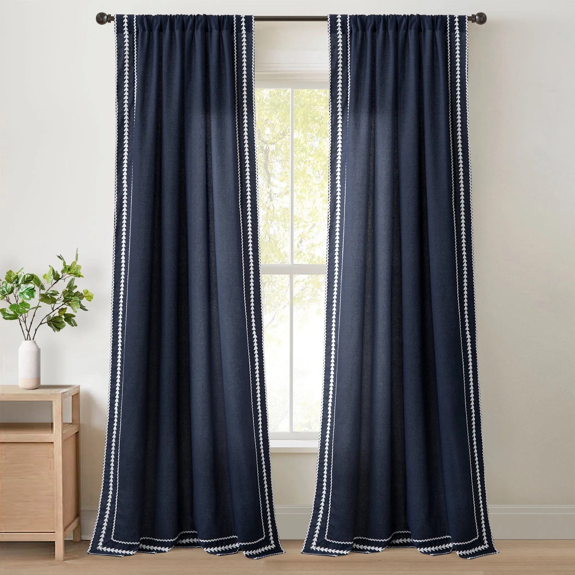 Olivia Ric Rac Embroidery Border Window Curtain Panel