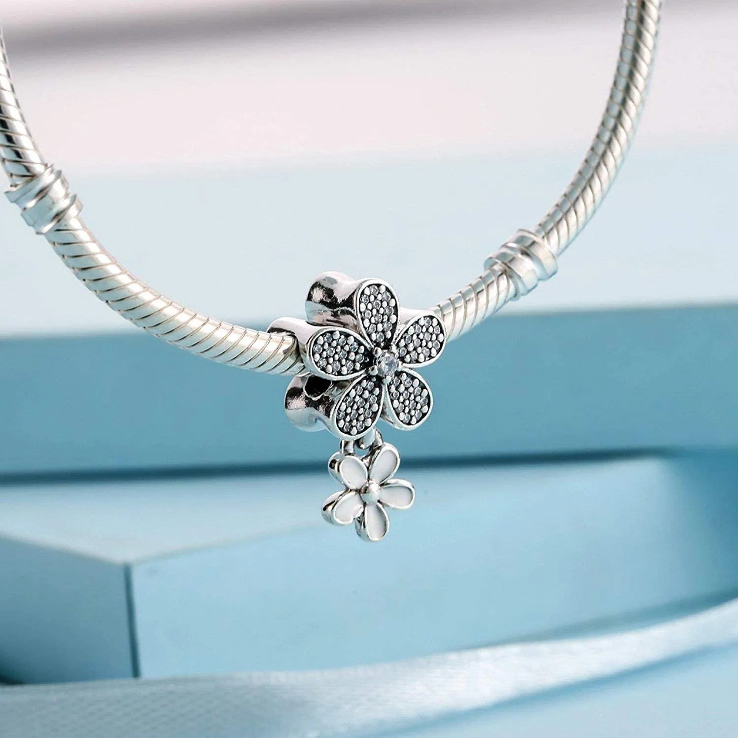 Pandora Dangling Daisy Flower Pave Charm #792098CZ