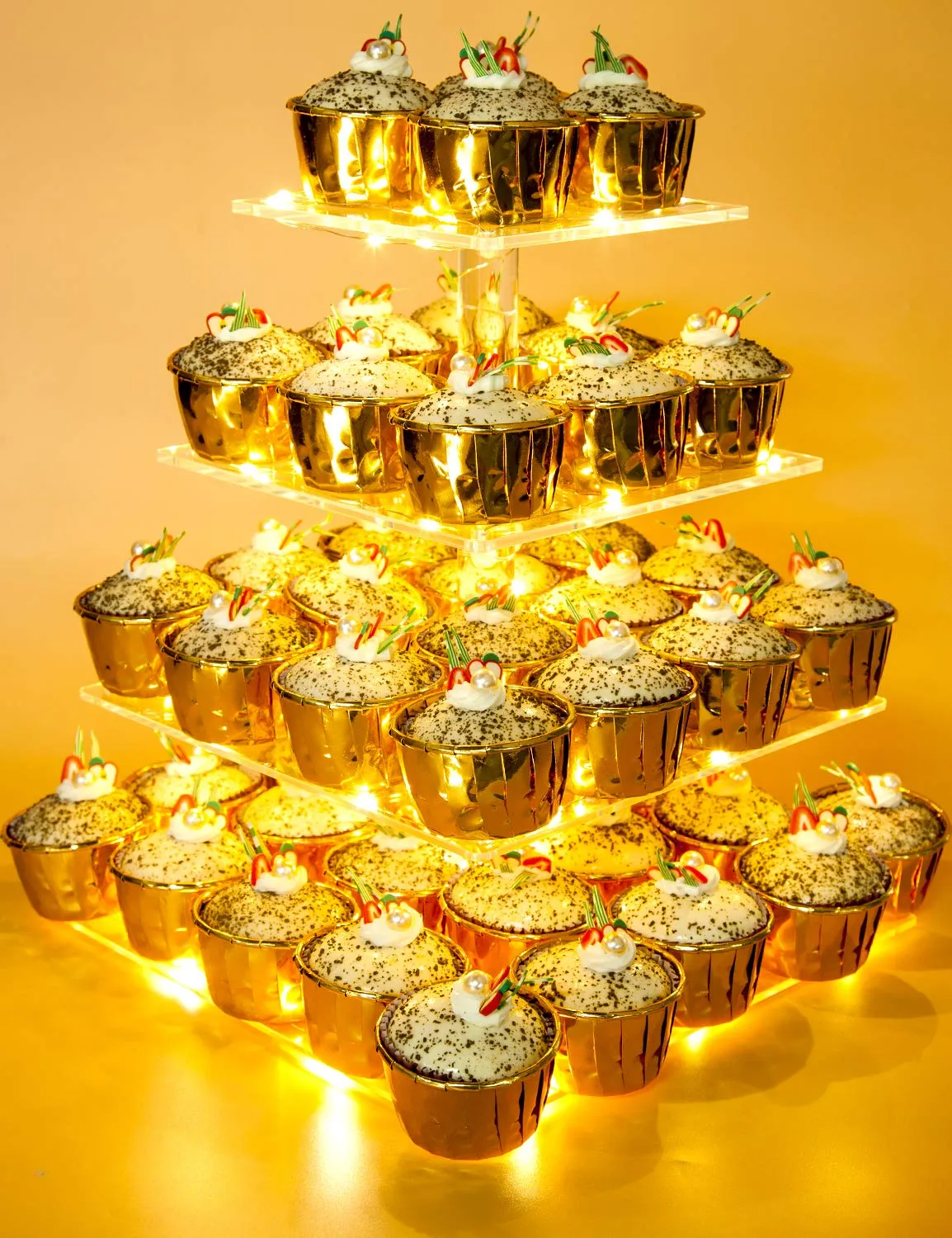 Pastry Stand 4 Tier Acrylic Cupcake Display Stand With Led String Lights Dessert Tree