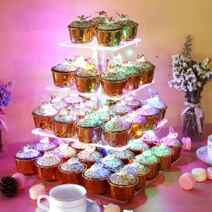 Pastry Stand 4 Tier Acrylic Cupcake Display Stand With Led String Lights Dessert Tree